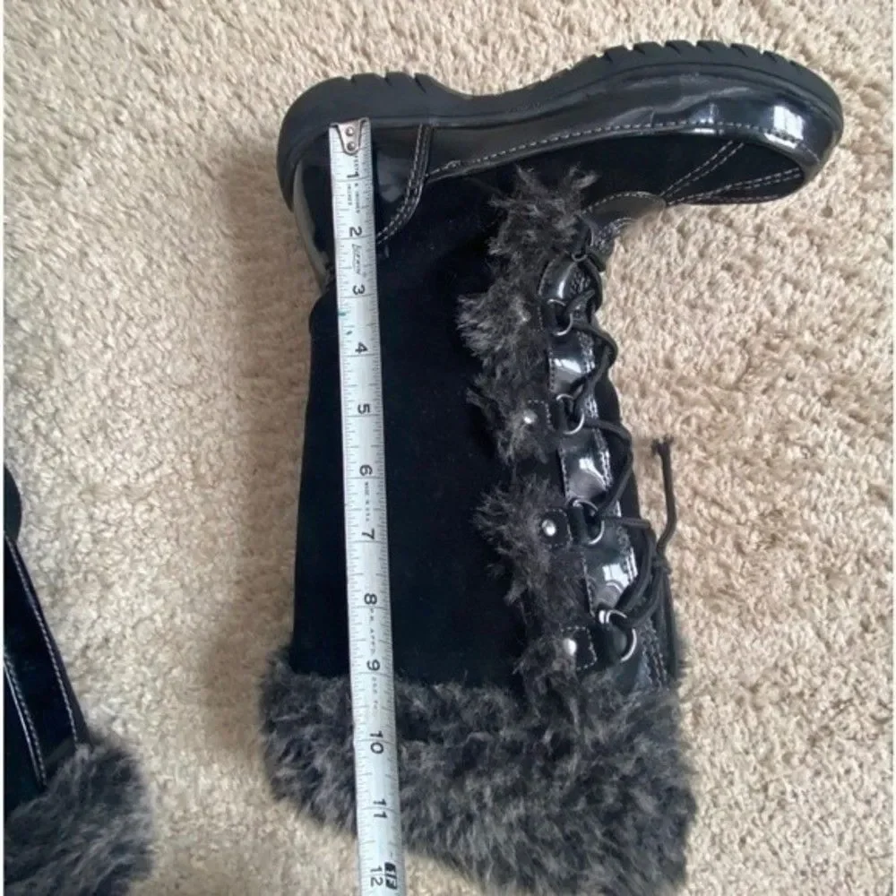 Sporto Millie Stone Suede W Faux Fur Lace-up Winter Snow Boot Waterproof Sz 9M
